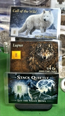#ad 1 4 grain gold wolf. 1 4 grain platinum wolf and 1 grain silver. $24.00