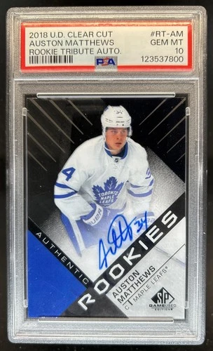 2018-19 UD Clear Cut Auston Matthews Tribute Rookies Auto #RT-AM PSA 10