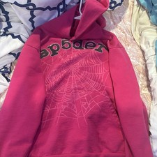 Spyder Pink Pullover Hoodie M Spider Web Graphic Rhinestone Accents