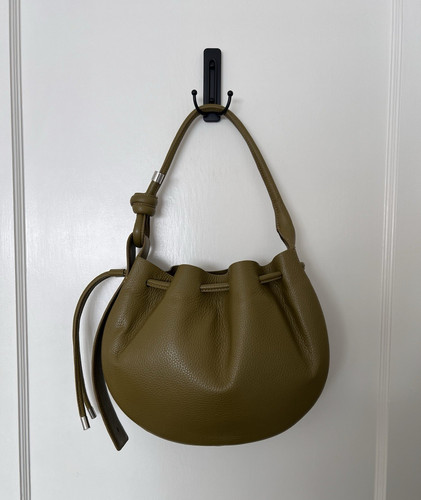 behno Ina Green Pebbled Drawstring Shoulder Bag Crescent w/ Dust Bag