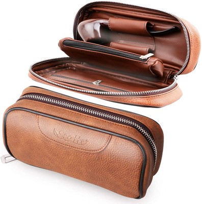 tobacco pouch for pipe Scotte PU Leather Tobacco Smoking Wood Pipe Pouch case/Bag for 2 Tobacco  Pipe