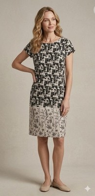 Weekend Max Mara New Life Blumenkleid schwarz weiß Kurzarm Damen Uk 12 14