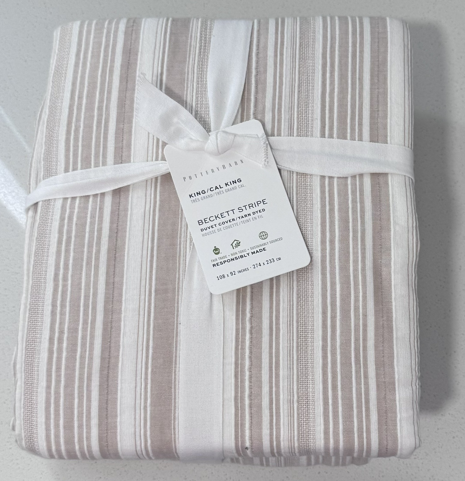 POTTERY BARN Beckett Stripe Yarn Dye Textured Duvet Cover, King/cal King, NWT