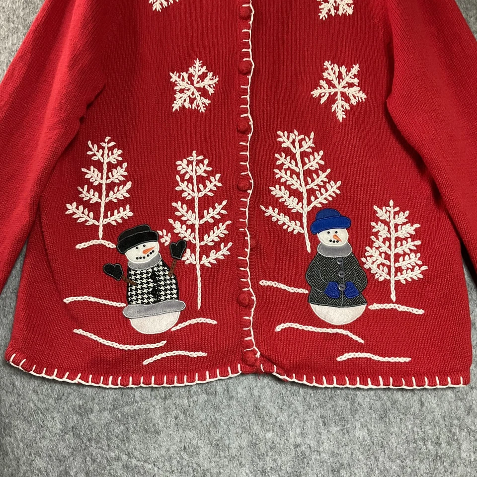 Suéter Mercer Street Studio Mujer Grande Rojo Muñeco de Nieve Navidad Cárdigan Vacaciones Foto 3 de 4