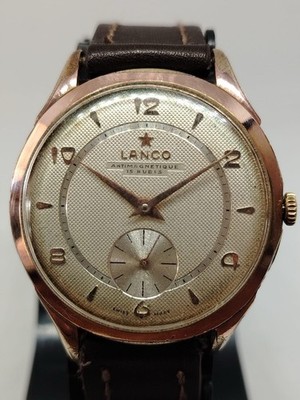 VINTAGE LANCO ANTIMAGNETIQUE 15 Rubis GOLD TONE Watch GULLOCHE DIAL SERVICED 