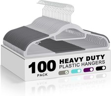 Heavy-Duty Non-Slip Plastic Clothes Hangers with Double Hooks White 100 Pack