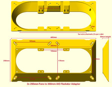 360mm Radiator 2x 200mm Fans to 2x 200mm Fan Slots Mounting Bracket Adapter Mod