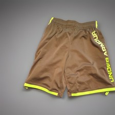 Under Armour Boys Youth YMD Gray/Green Solid Athletic Shorts Drawstring Elastic