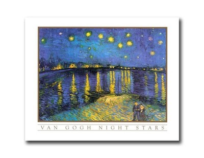 Vincent Van Gogh Starry Night Stars Art Print with Gold Metallic Detail 16x20