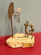 Bijan Brass & Stone Sculpture. Jump Shot with Glass Basketball 80's 90's Vintage