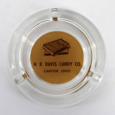 Vintage Marketing Ashtray Clear Glass H.E Davis Candy Co. Canton OH