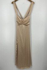 Show Me Your Mumu Mina Midi Dress Women's S Champagne Luxe Satin Beige USA