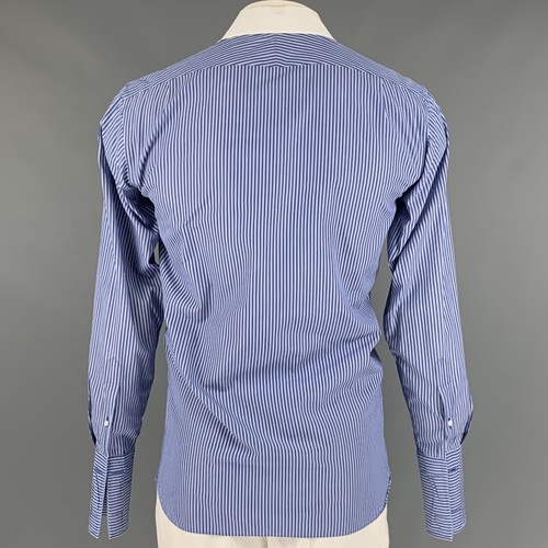 RALPH LAUREN Talla L Azul Raya Blanca Algodón Puño Francés Camisa de Manga Larga - Imagen 3 de 4