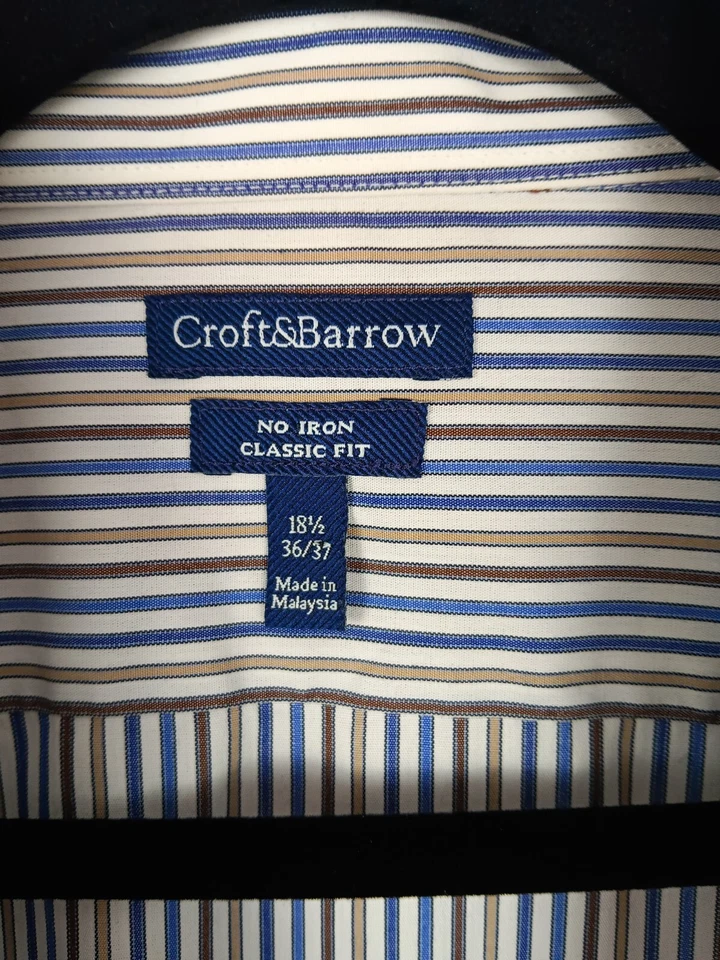 Camisa Croft & Barrow Para Hombre 18 1/2 36/37 Sin Planchar Abotonada Manga Larga Rayas Foto 3 de 4