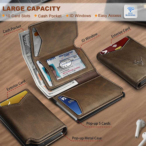 Cartera de cuero para hombre, tarjetero y clip para billetes. - Picture 2 of 12