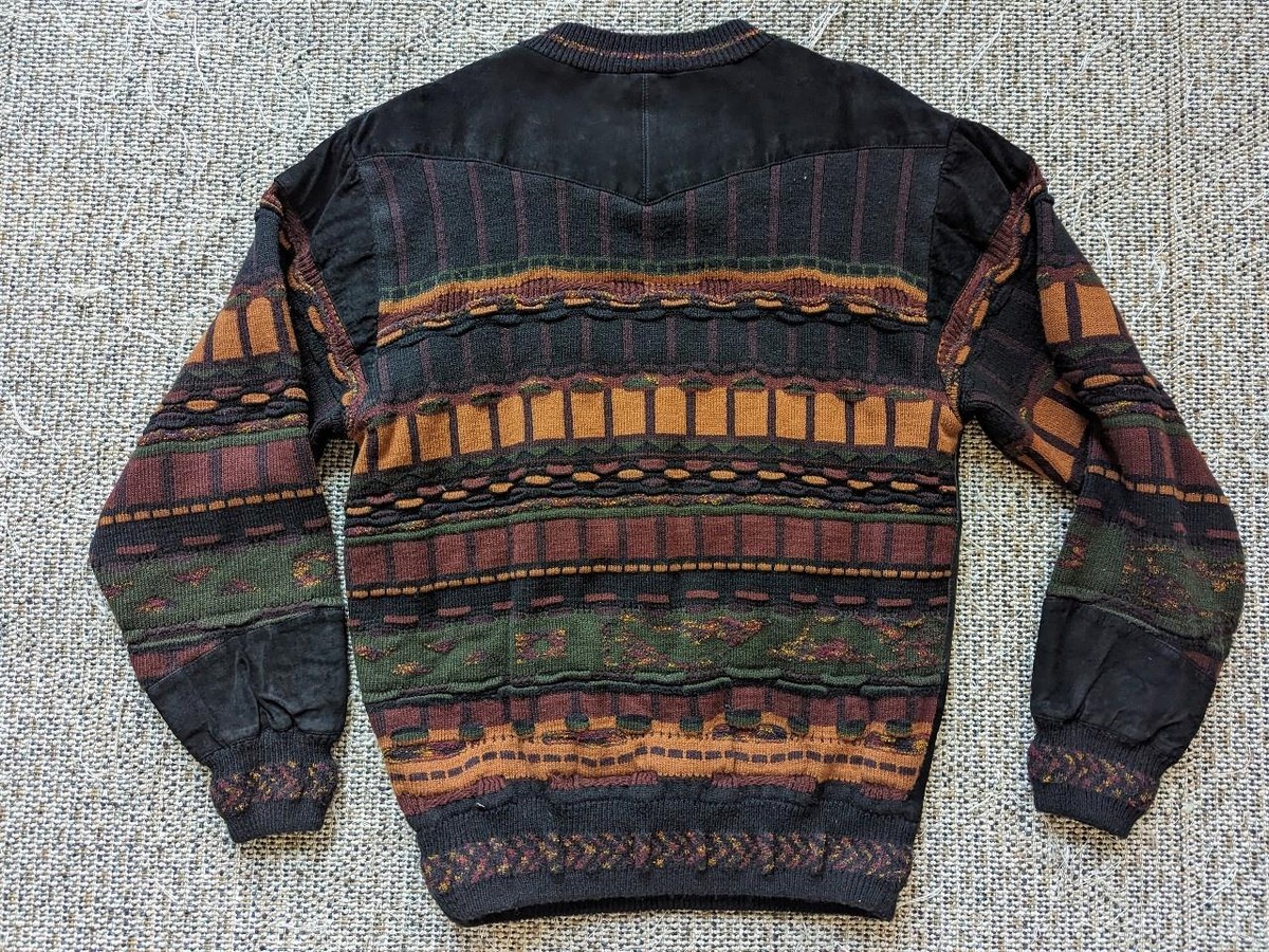 vintage 1990s hiphop BACHRACH sweater L leather ACRYLIC coogi