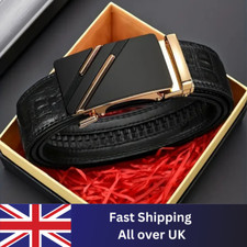Luxury Men Genuine Leather Belt Automatic Buckle Ratchet Waist Strap Jeans Dress