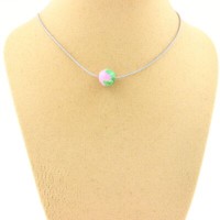 Halskette 1 Perle Jaspis Rosa GrüN 8 Mm. Kette Stahl Inoxydable. Halskette Frau