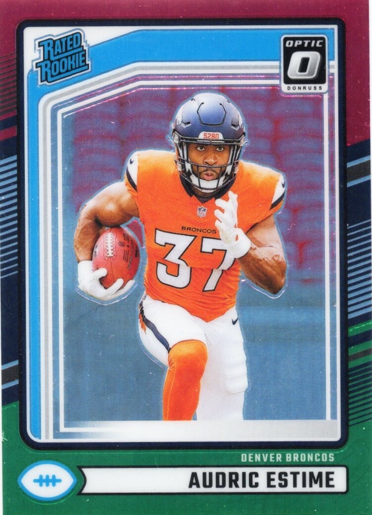 Audric Estime  2024 Panini Donruss Rated Rookie #335 Optic Preview Red & Green