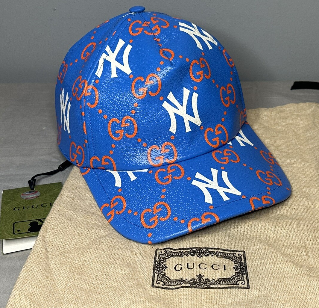 Gucci x MLB NY Yankees Leather Baseball Hat Cap Size M (58cm Gucci x MLB NY Yankees Leather Baseball Hat Cap Size M (58cm