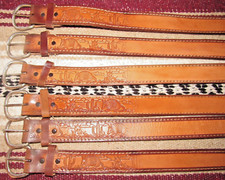 Vintage Western C M Co Tooled Embossed Leather Belts 6 pc Size 24 NEW