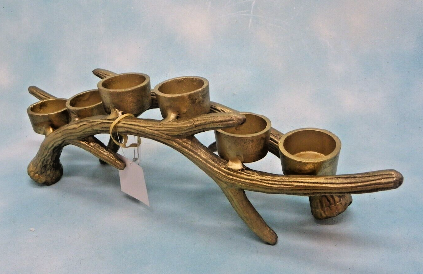 Large Tea Light Candle Holder Gold Tone Metal 6 Candles 16" Long eBay