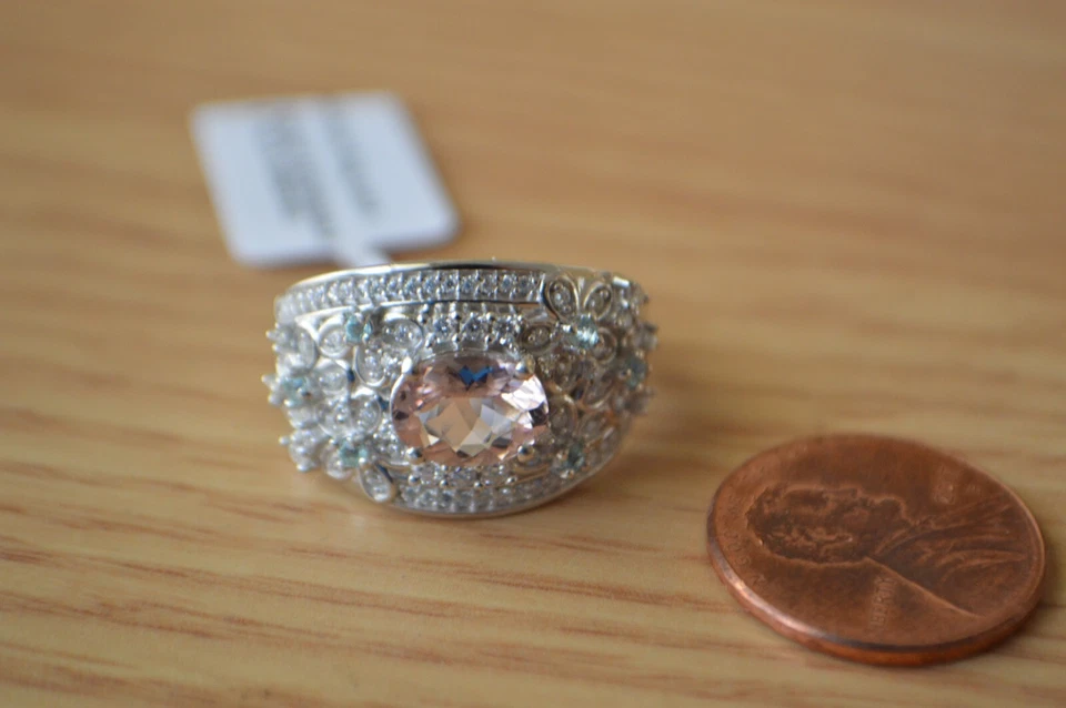 2.10ct Morganite / Multi Gemstone Dome Ring Rhodium over Sterling Silver Size 8 - Image 4 of 4