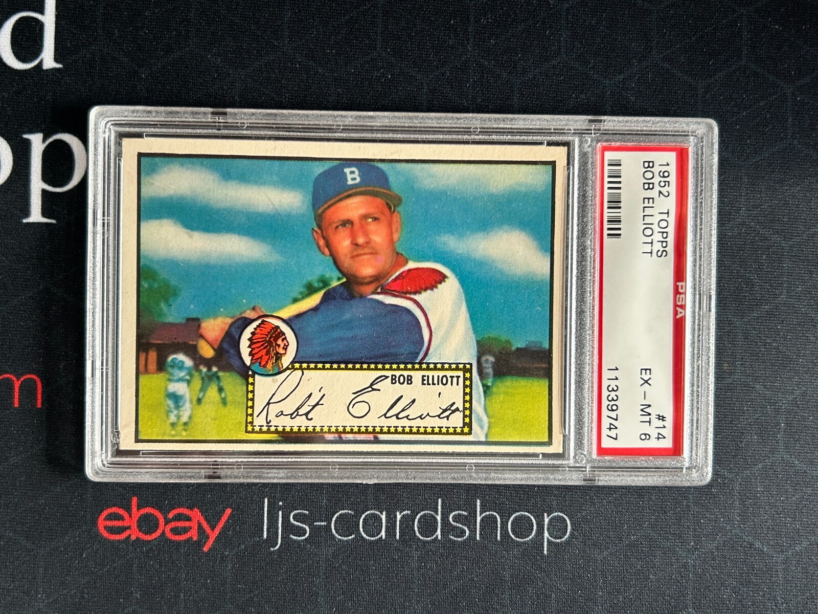 1952 TOPPS 14 BOB ELLIOTT PSA 6 Boston Braves Red