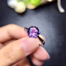 Exquisite 925 Sterling Silver 2CT Natural Amethyst Exotic Gemstone Ring