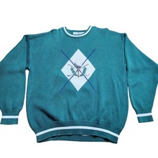 VTG John Ashford Golf Sweater Mens XL Green Cable Knit Cotton Tennis 90s READ