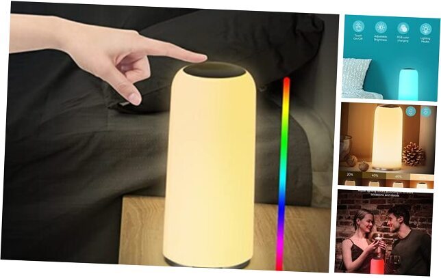 LED Touch Lamp,  RGB Bedside Table Lamps with Timer Function, Dimmable Warm