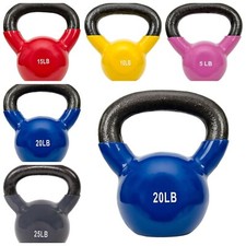 single Kettlebell 5/10/15/20/25 LBS Vinyl Coated Kettlebell Hand Weight USA