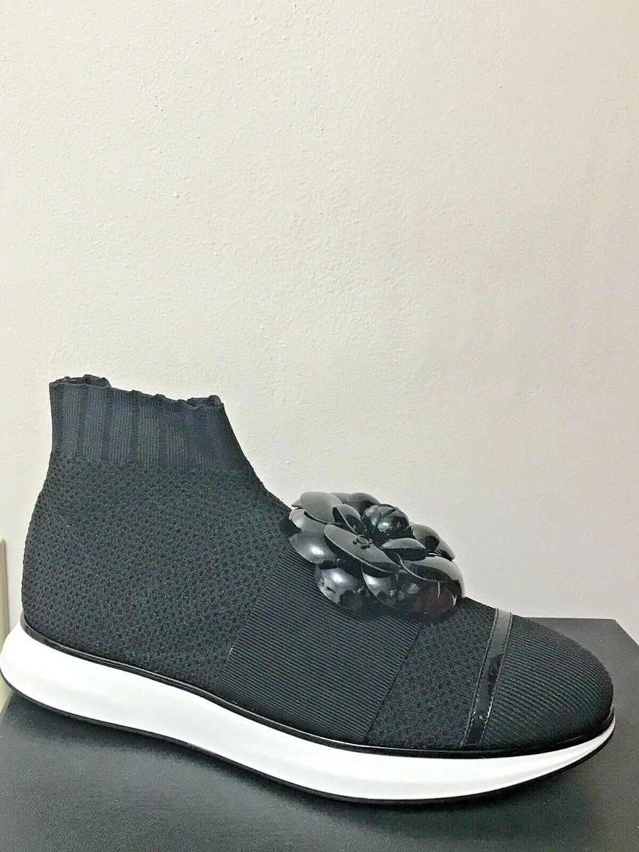 CHANEL Sock Sneaker with Camellia sz 37.5 eBay