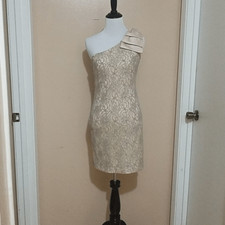 AQUA DRESSES COQUETTE GOLD LACE ONE SHOULDER DRESS SIZE 2