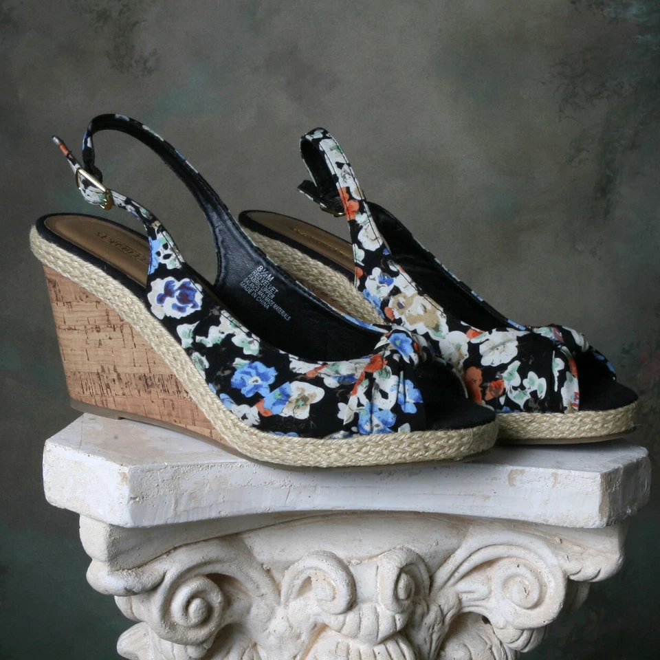 Seychelles Floral Frontal Nudo Peep Toe Corcho Cuñas Talla 8.5M Estilo Terciopelo Rojo Foto 4 de 4