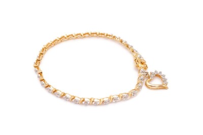 Ross Simons vergoldetes Sterlingsilber 925 Diamant Herz Armband 7,25'' I7