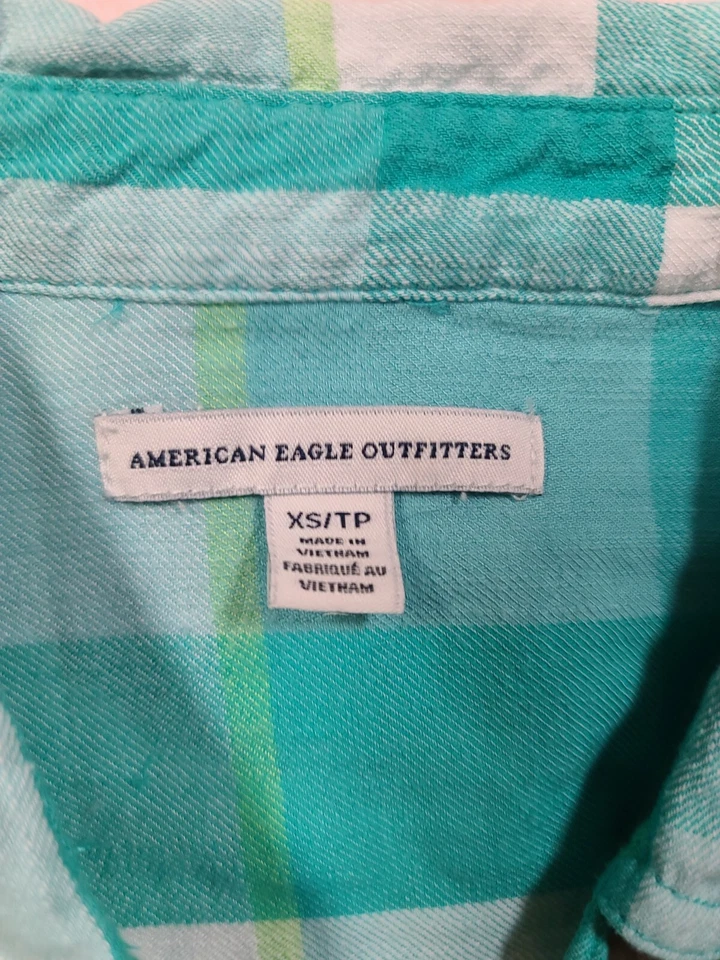 American Eagle Outfitters Teal White And Yellow Plaid Shirt Flannel Size XSmall - Image 2 of 4