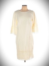 Size 12 Ivory Shift Dress Bell Sleeve Flowers Cutout Resort Casual NEW TALBOTS