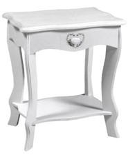 COMODINO TAVOLINO CUORE INGRESSO SGABELLO OGGETTI SHABBY CHIC LEGNO BIANCO 46 CM