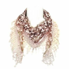 Wrapables Embroidered Floral Lace Triangle Scarf, Pink and Burgundy