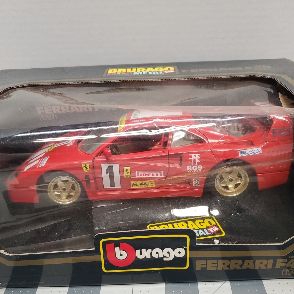 Vintage 1994 Bburago 1:18 Scale 1987 Ferrari F40, Red, #3032