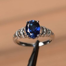2Ct Oval Cut Simulated Sapphire Modern Ring For Valentine Gift 925 Silver Plated