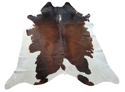 Tricolor Cowhide Rug Dark Brown Black White Brazilian Natural Real 6.9ft x 6.5ft