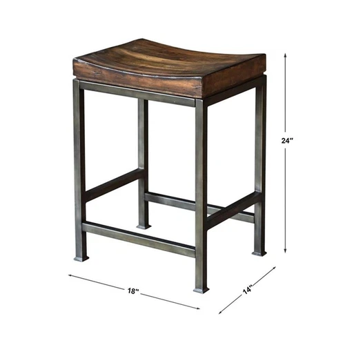Uttermost Beck 24" Wood and Metal Counter Stool in Walnut and Brushed Steel - Picture 6 of 6