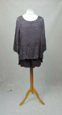 More & More Dark Purple Polk Dote Long Hem Blouse Size 18 Uk 44 Eur CR017 DD 25