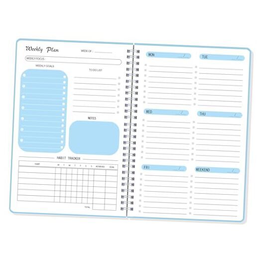 Undated Weekly Planner- Weekly Goals Notebook,Goals Planner Notebook,To Do Blue