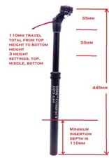 COMPACT DROPPER SEAT POST 3 HEIGHTS ! 110mm TRAVEL  27.2, 30.9, 31.6mm