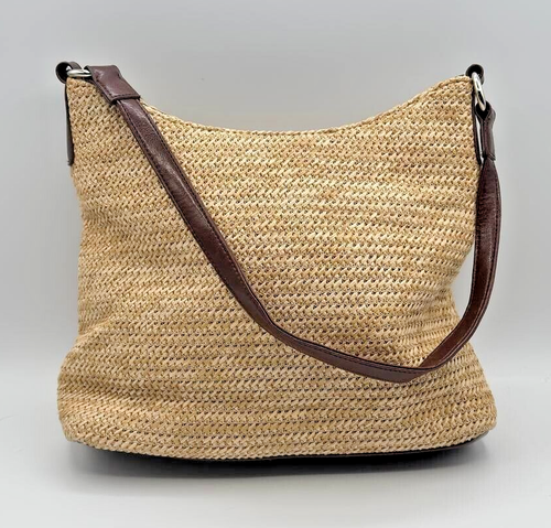 GiGi Straw Shoulder Bag with Brown Faux Leather Strap – Boho Summer Handbag