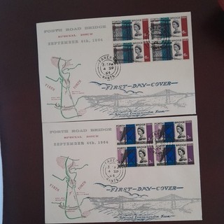 1964 FDC . FORTH ROAD BRIDGE. BLOCKS OF FOUR ON MATCHING COVERS.