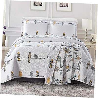  Oversized Coverlet Set, Luxury Printed Design Quilt, King/Cal-King Ayat Birds